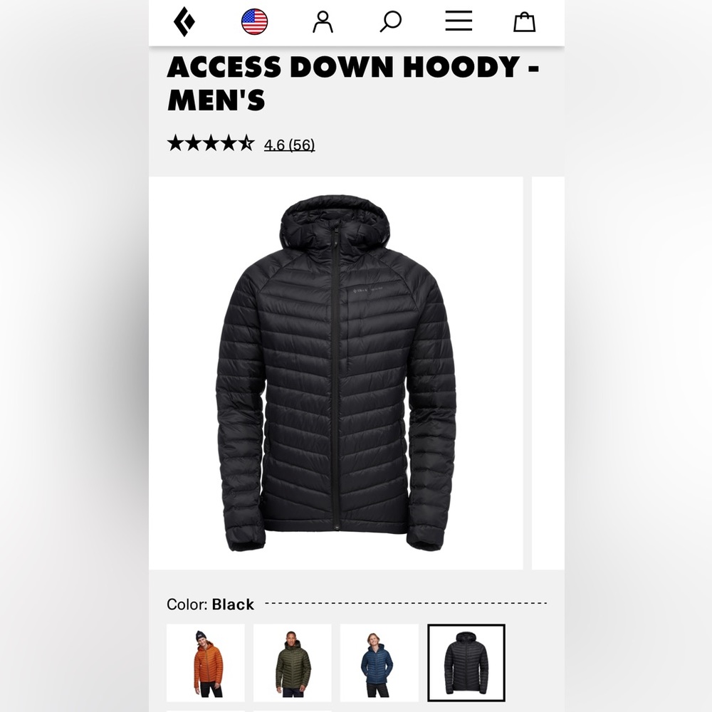 Black diamond down puffy jacket